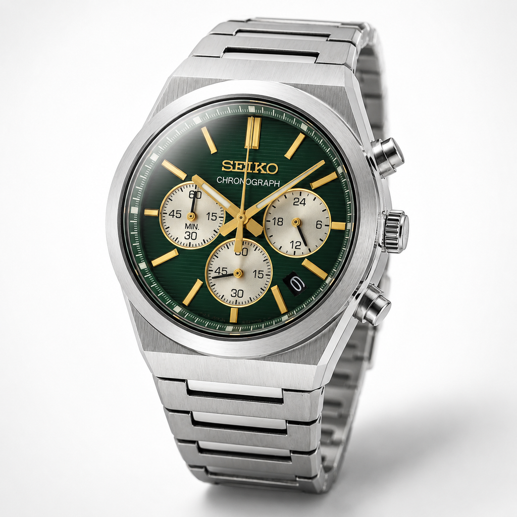 Seiko Sport Quartz Chronograph WR100 SSB461P1 Orologio GREEN DIAL