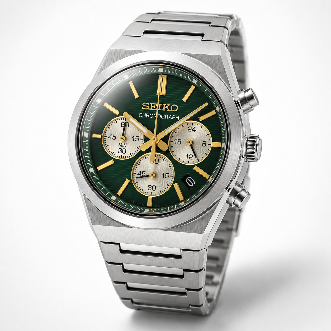 Seiko Sport Quartz Chronograph WR100 SSB461P1 Orologio GREEN DIAL